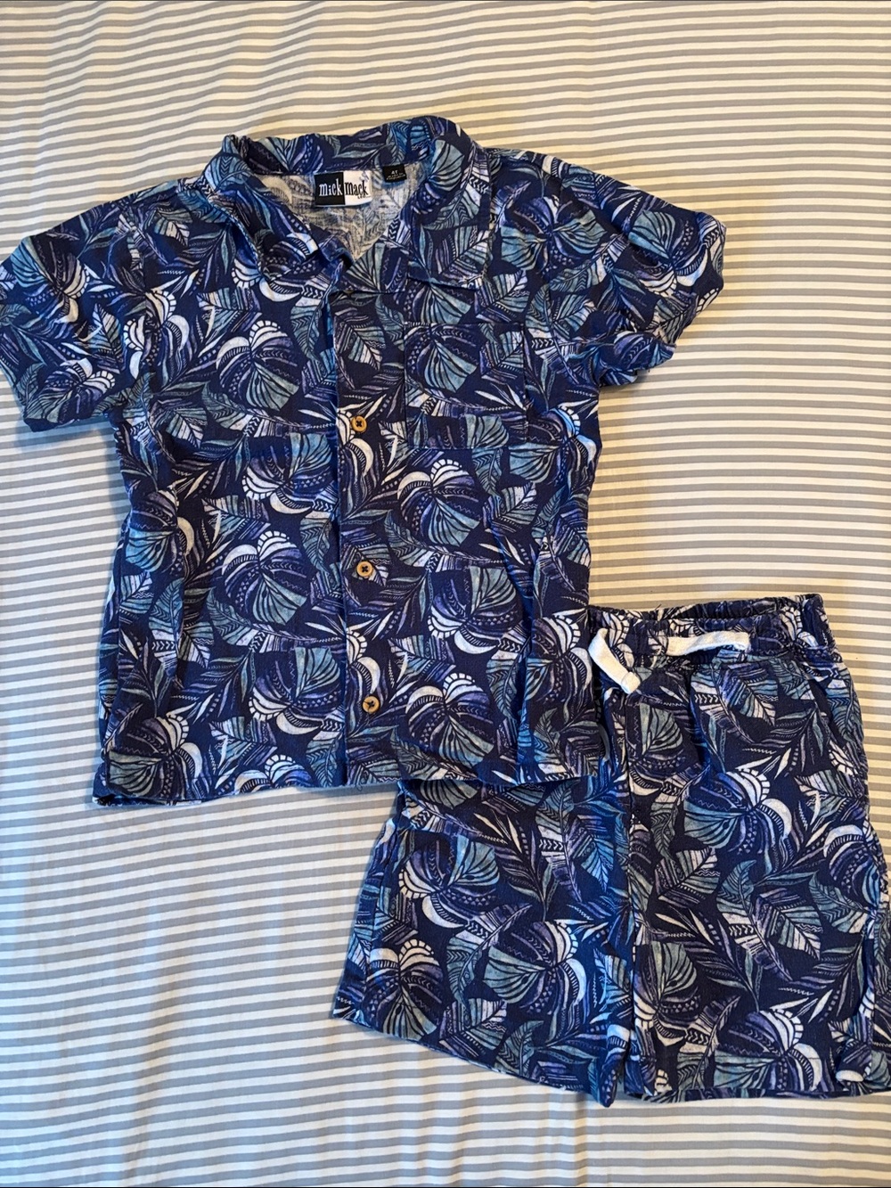 Navy Leaf-Print Kids Set